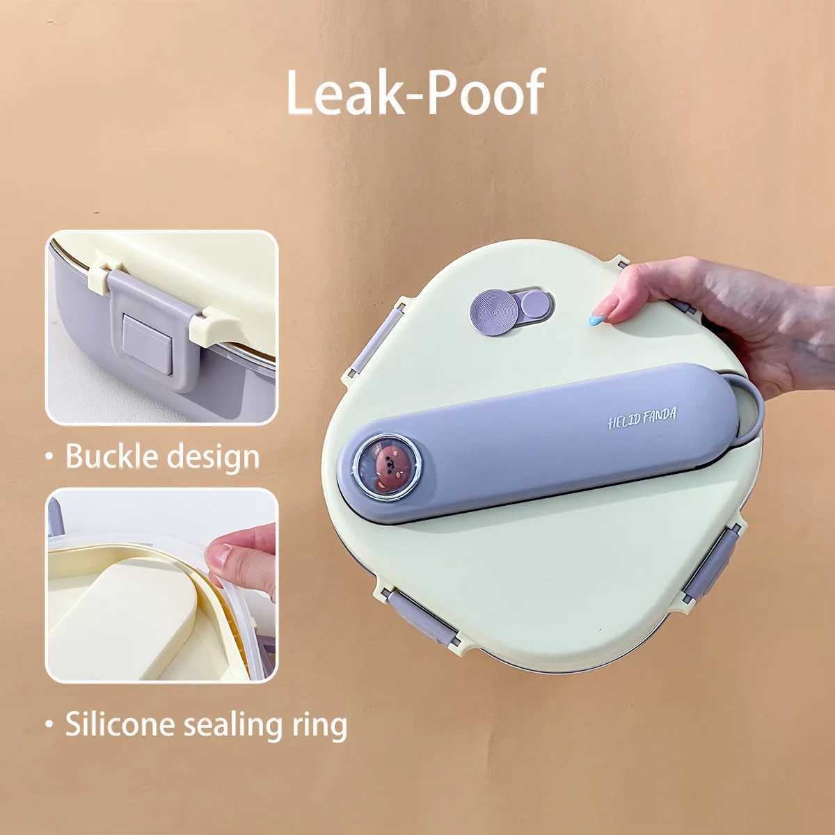 WORTHBUY 3/4 Compartments 304 Stainless Steel Square Lunch Box For Kids Portable Large Capacity Sealed Bneto Box With CutleryM251121