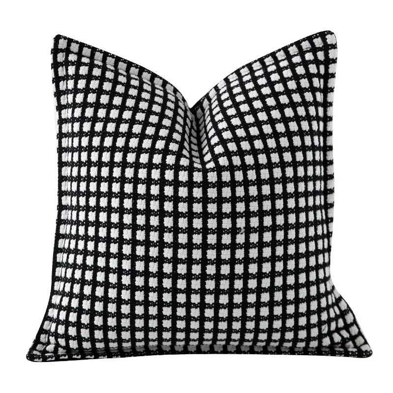 DUNXDECO Modern Room ical White Black Check Jacquard Cushion Cover Luxury House Bedding Decorative Case Sofa Decor C251121
