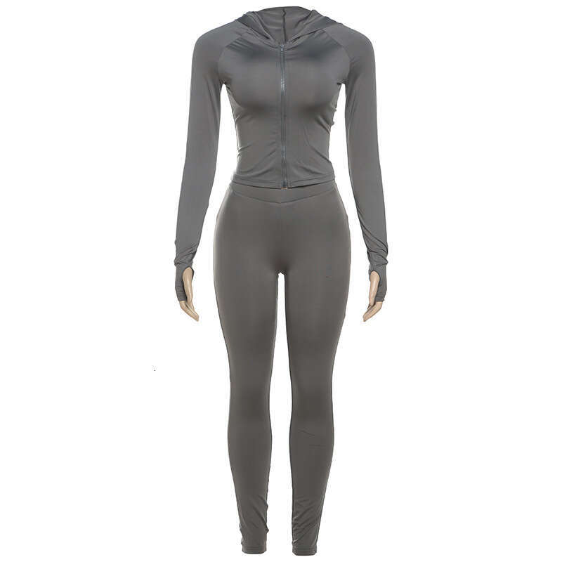 hoodie Women's Wear Summer New Women's Trendy Sports Long Sleeve V-Neck Zipper Slimming Tight Pants Set jacket