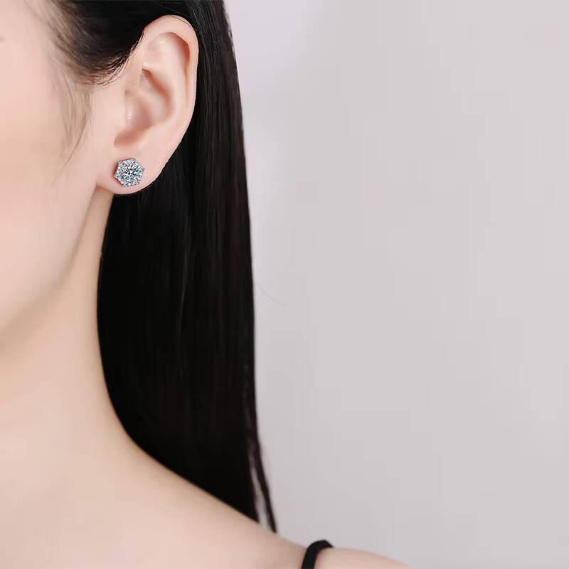 PYQ 05ct Hexagonal Moissanite Earrings for Women Certified by China GRA 925 Silver Hexagonal Earrings