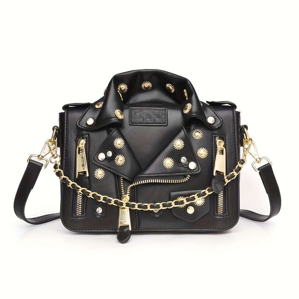 Women S Edgy Crossbody Bag Adjustable Chain Strap Multi Color Block Design Zipper Closure Polyester Lining Golden Tone Hardware Sleek Hardware Bright