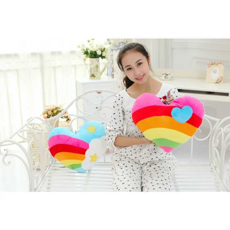 Creative Rainbow Heart-shaped Cushion-Fluffy Soft Plush Sofa Smooth Fabric Couple Loving Cloud for Home Decoration C251121