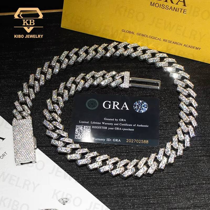 925 Sterling Silver 20mm Mens VVS Round Iced Out Moissanite Hip Hop Jewelry Iced Out Cuban Link