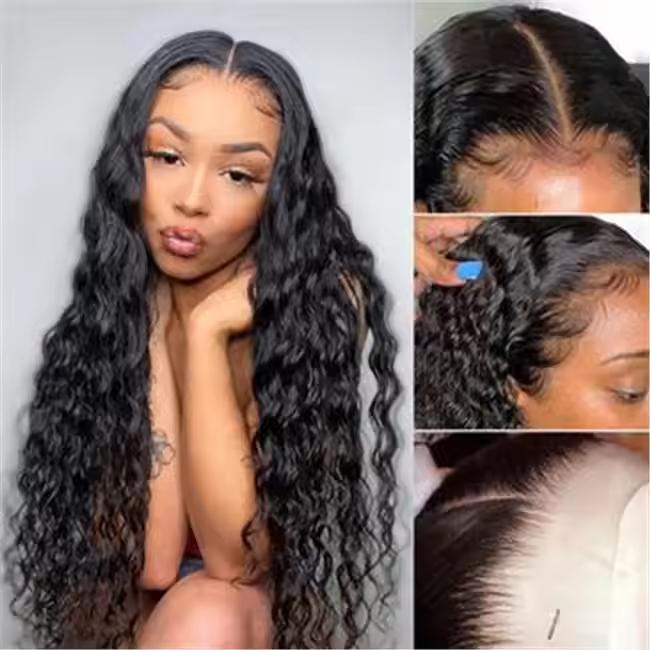 ViBESHiFT 16-34 inch Water Wave Wigs Raw Human Hair 13*4 Transparent Lace Front Wigs 12A Brazilian Virgin Hair 200% Density Frontal wigs