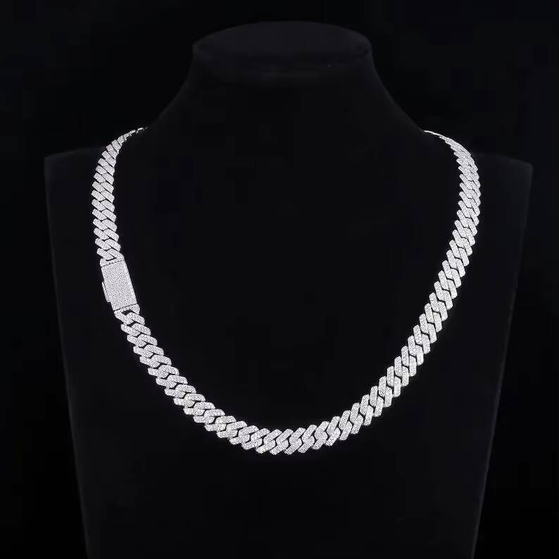 Hot Sale Hip Hop Jewelry 10mm Pendant Necklace Chain 925 Sterling Silver Moissanite Cuban Chain Necklace for Men Women