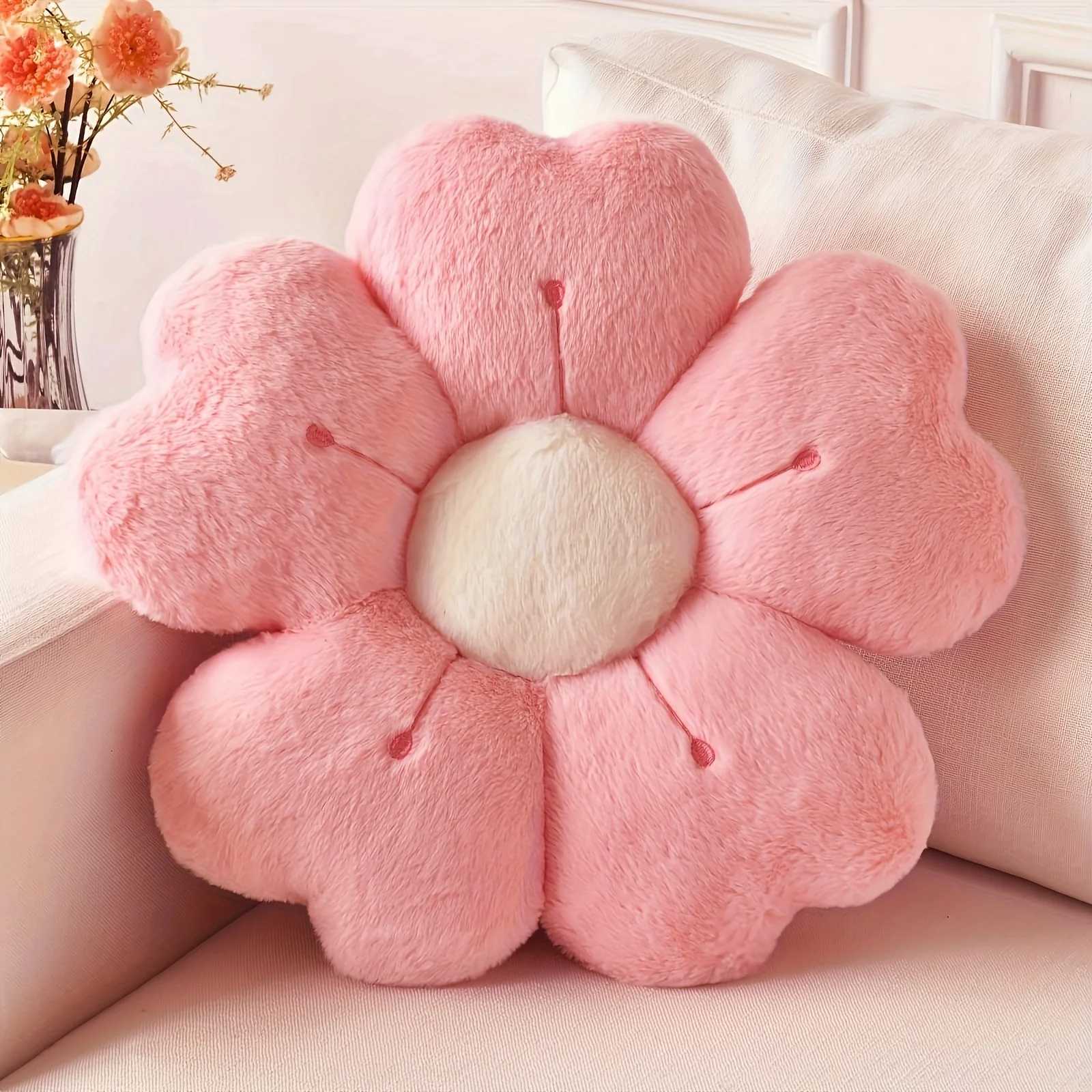 Soft Plush Daisy Flower Throw - Cozy Decorative Cushion for Bed Sofa White/Pink Adorable Floral Desig C251121
