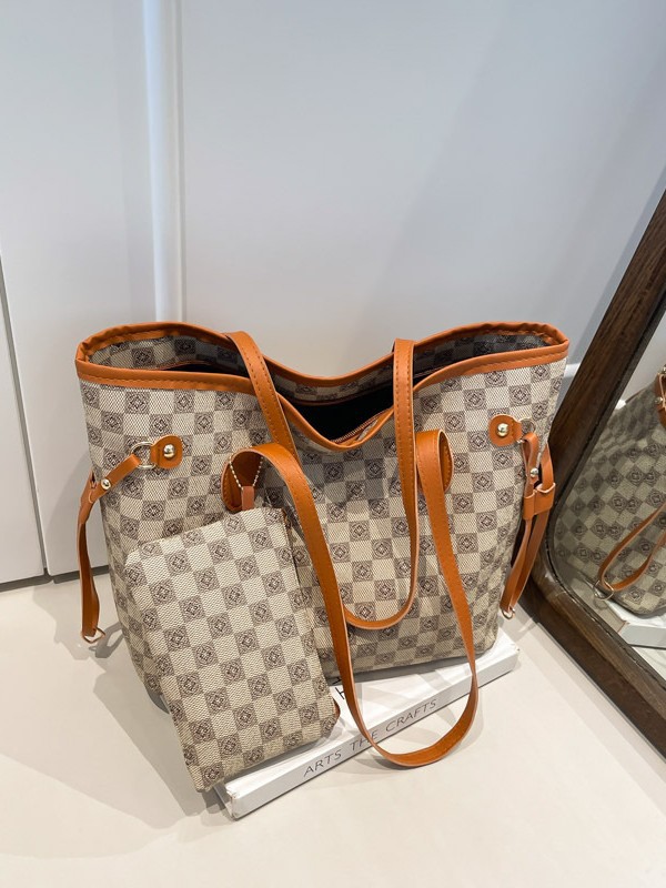 Chessboard Tote Bag Women's Large Capacity Commuter Bag Handheld Shoulder Bag Shopping Bag Bag