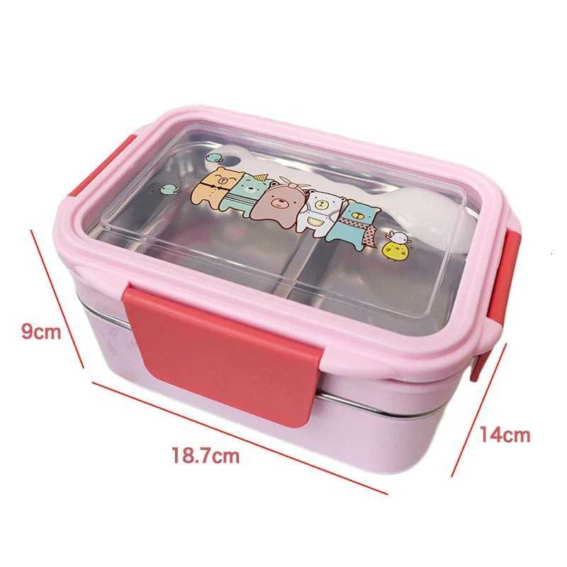 Cartoon Lunch Box Stainless Steel Double Layer Food Container Portable for Kids Picnic School Bento BoxM251121