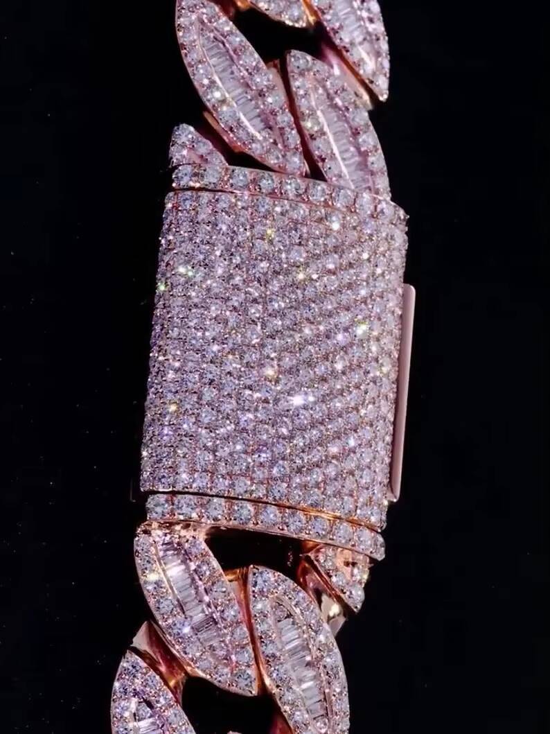 Iced Out Necklace with Baguette Round Cut VVS Moissanite Diamond Hip Hop Men Jewelry S925 18mm Moissanite Cuban Link Chain