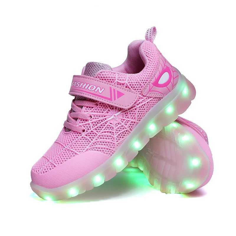 Casual Sneakers Shoes Spring Boys Running Shoes Girls Flash Childrens LED Lights Breathable Sports USB Charging Walking ShoesW251121