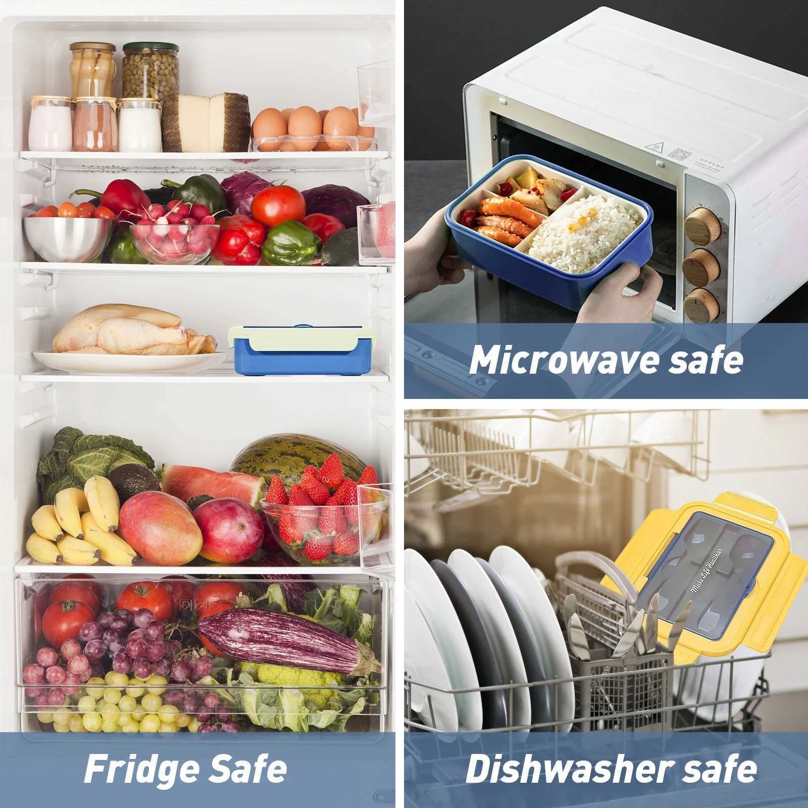 Portable Plastic Bento Lunch Box Leak-proof Microwave With Fork Spoon and Spoon Box Food Container School Travel Office PicnicM251121