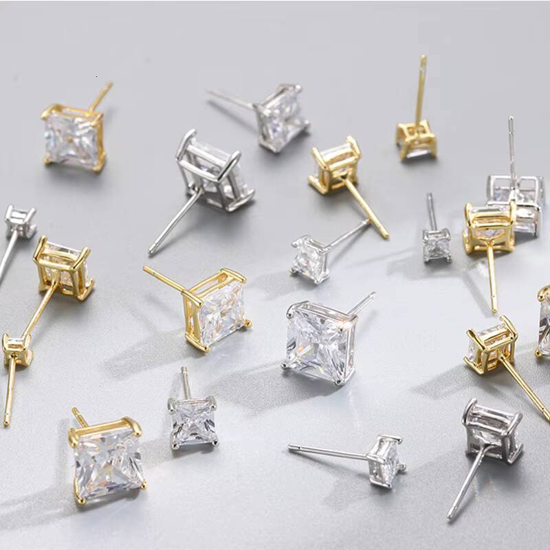 GE53 Trendy Classic 3-8mm 925 Sterling Silver Hypoallergenic Square Princess Cut Moissanite Stud Earrings for Women Fine Jewelry