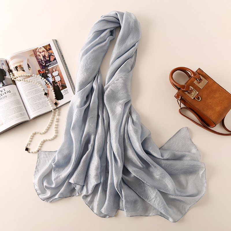 K463 New spring and summer linen feel pure color silk scarf versatile simple beach sunscreen shawl thin scarf gauze scarf