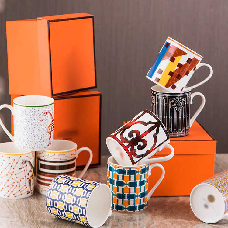 European style minimalist mug milk cup breakfast cup mosaic ceramic high-end exquisite bone china home gift box S25421