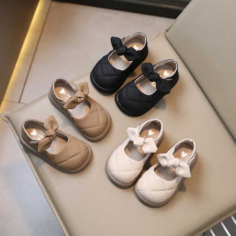 Children Leather Shoes for Girls Soft Spring Autumn New Baby Shallow Bow Solid Color Japanese Style Kids Versatile Casual ShoesW251121