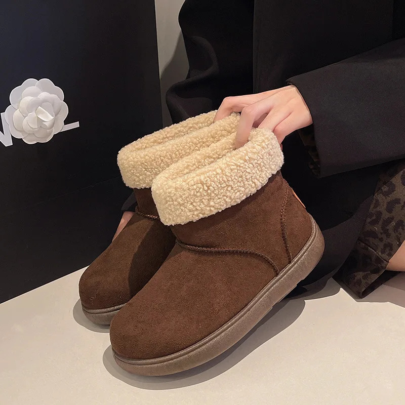 style womens flat nonslip thicksoled snow boots fashion versatile plush thickened warm cotton shoes 251121