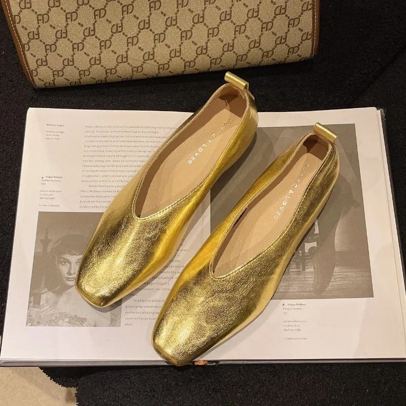 Womens Loafers Genuine Leather y Shoes Sss Grade Silver Heels Gold Pumps Square Toe Elegant Mary Janes For Women 251121