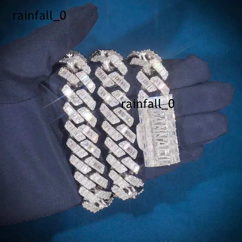 Hot Sell High Quality Baguette Cut Necklace VVS Moissanite Diamond S925 Hip Hop Cuban Link Chain Necklace with GRA Certificate