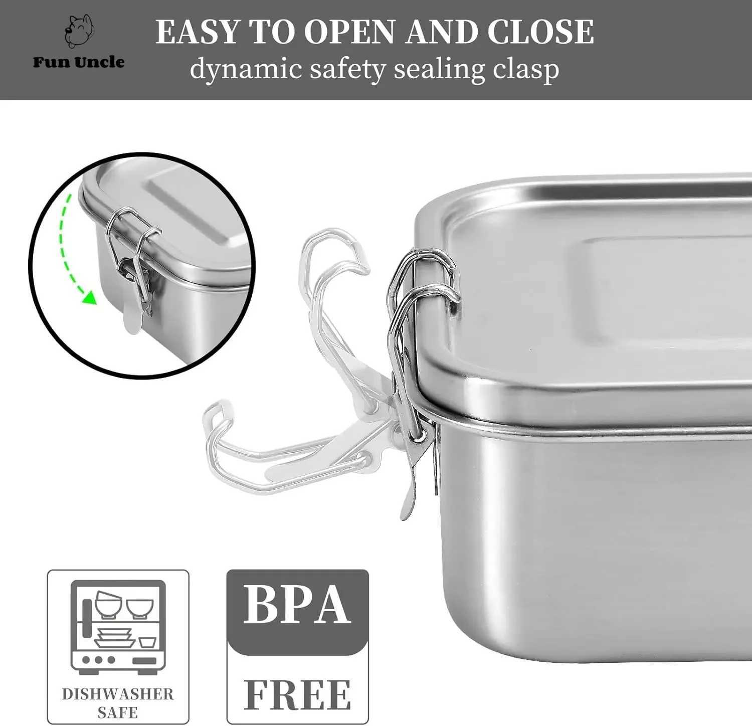 304 Stainless Steel Bento Box Double Layer Compartment Student Lunch Box Leak Proof American Style Airtight Food ContainerM251121