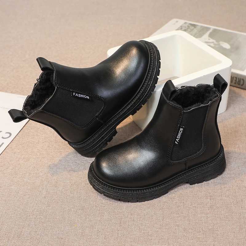 Kids Chelsea Boots for Girls 2025 New Winter Kids Ankle Boots Soft Sole Plush Breathable Lining School Shoes for Girls BootsW251121