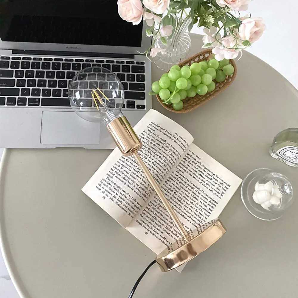 Bedroom Bedside Lamp Golden Modern Simple Model Room Decor Table Lamps College Dorm Study LED Desk Lamp E27 Table Light Fixtures C251121