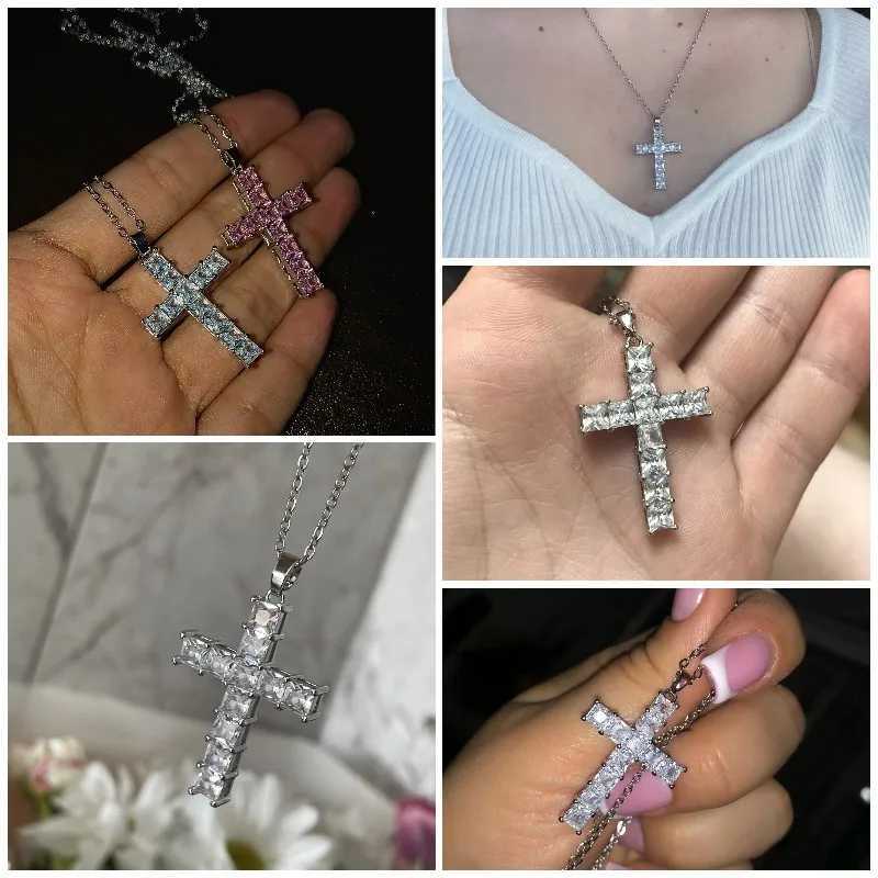 Huitan Hot Sale Female Cross Necklace Inlaid White/Pink Cubic Zirconia Fashionable Versatile Women Necklace for Party JewelryXJ251121
