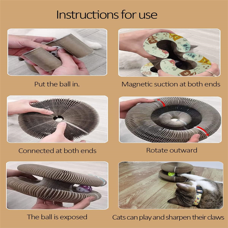 Magic Organ Cat Scratch Board Interactive Reversible Toys Scratcher Cardboard Kitten Pads Accordion Honeycomb Kitten curlz Cat Scratcher with Ball