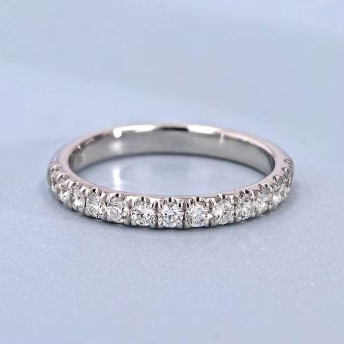 Solid White Gold Round Diamonds Moissanite Half Eternity Wedding Band Fine Jewelry Rings for Women Decoration