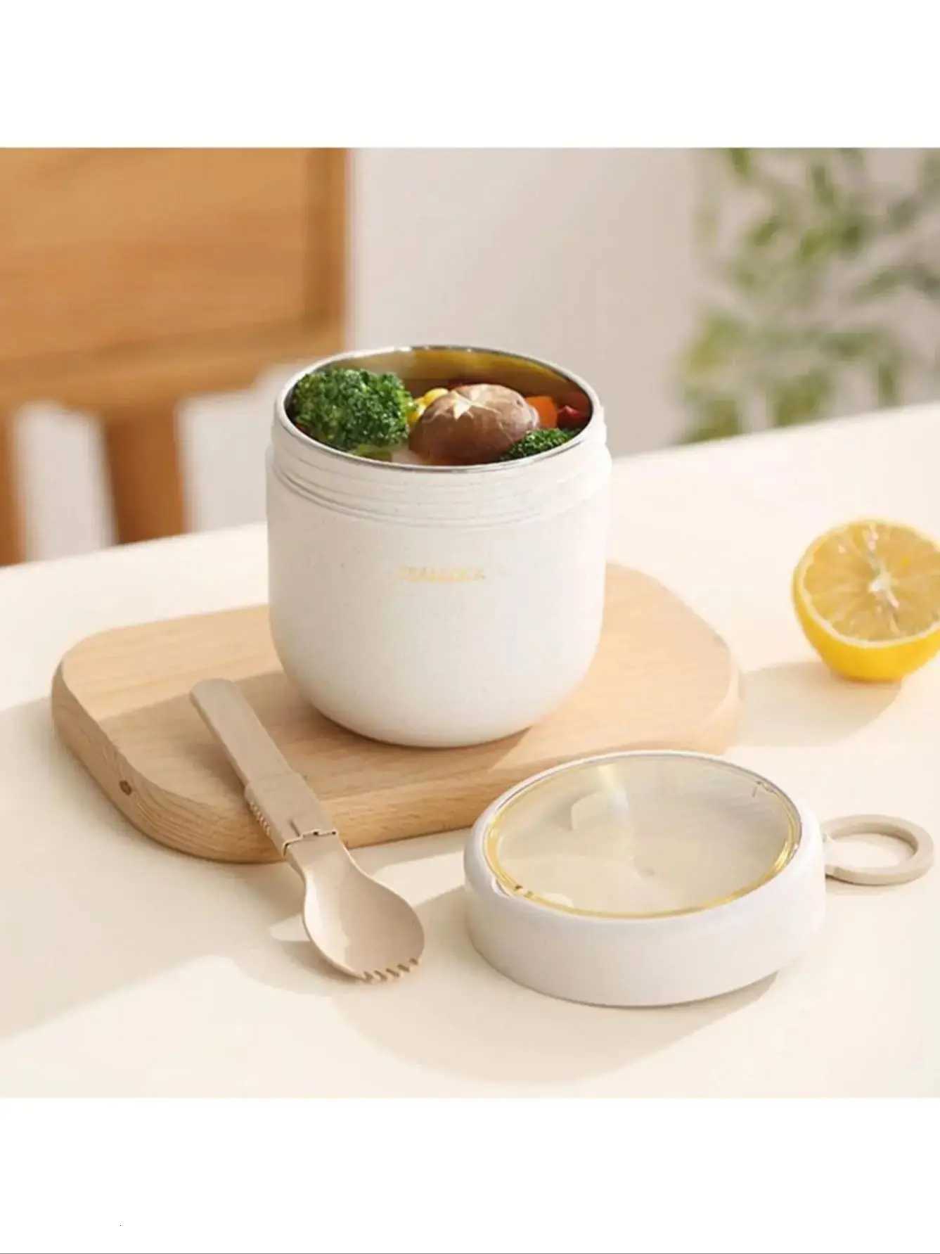 600ml Stainless Steel PP Material Simple Soup Cup Lunch Box Eco-Friendly Portable Food ContainerM251121