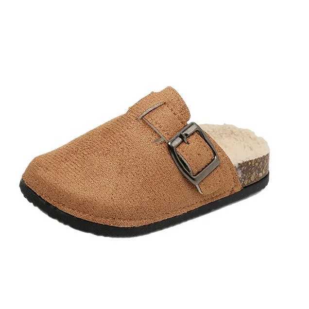 2025 Boys Girls Winter Warm Plush Cork Footbed Fur Clogs Slippers Lady Furry House Flats Cotton SlippersW251121