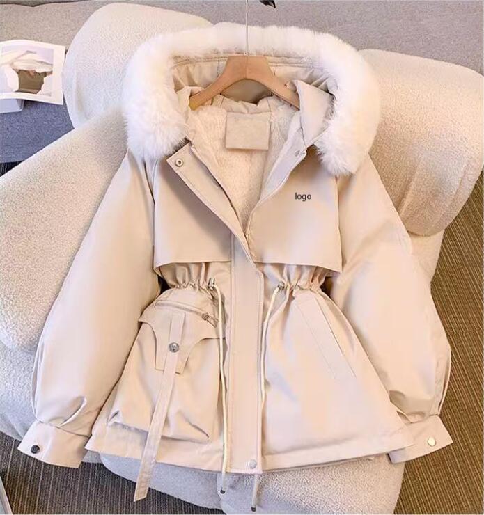 Winter Parka jackets womens large fur collar coat Parisian designer fox fur thickened Parka Coat Fashion warm waist hooded coat
