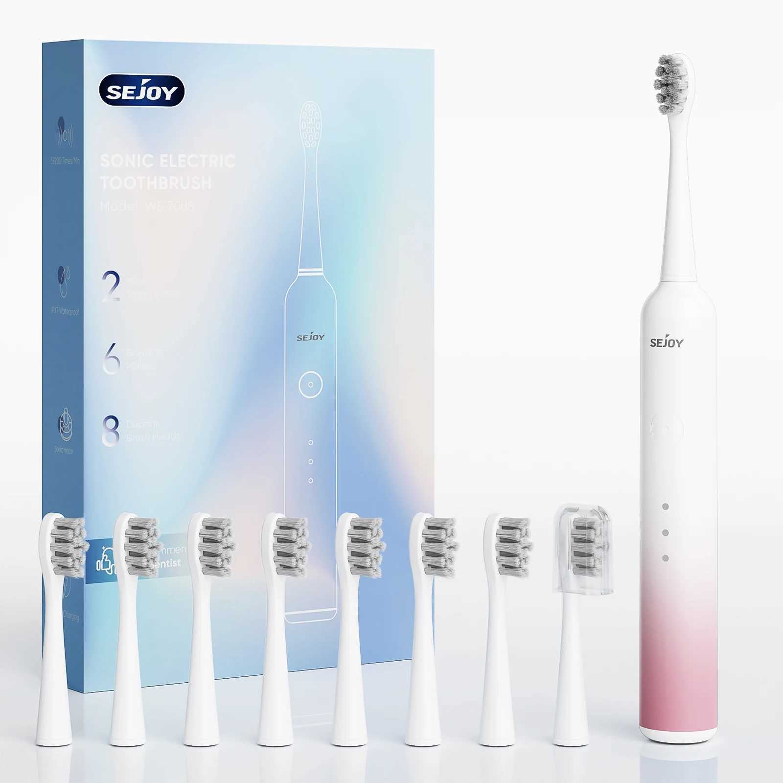 Sejoy 8001Electric Sonic Toothbrush Rechargeable with 8 Replacement Heads 5 Modes Electronic Tooth Brushes C251121