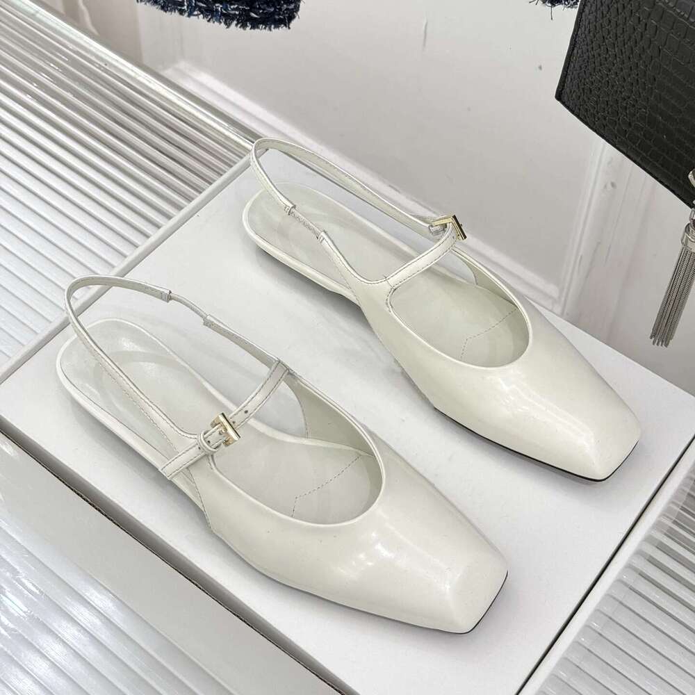 Women Size35-41 Genuine Leather Sandals Low Heels Solid Colors Square Toe Buckle Strap Designer Shoes atillas De Mujer