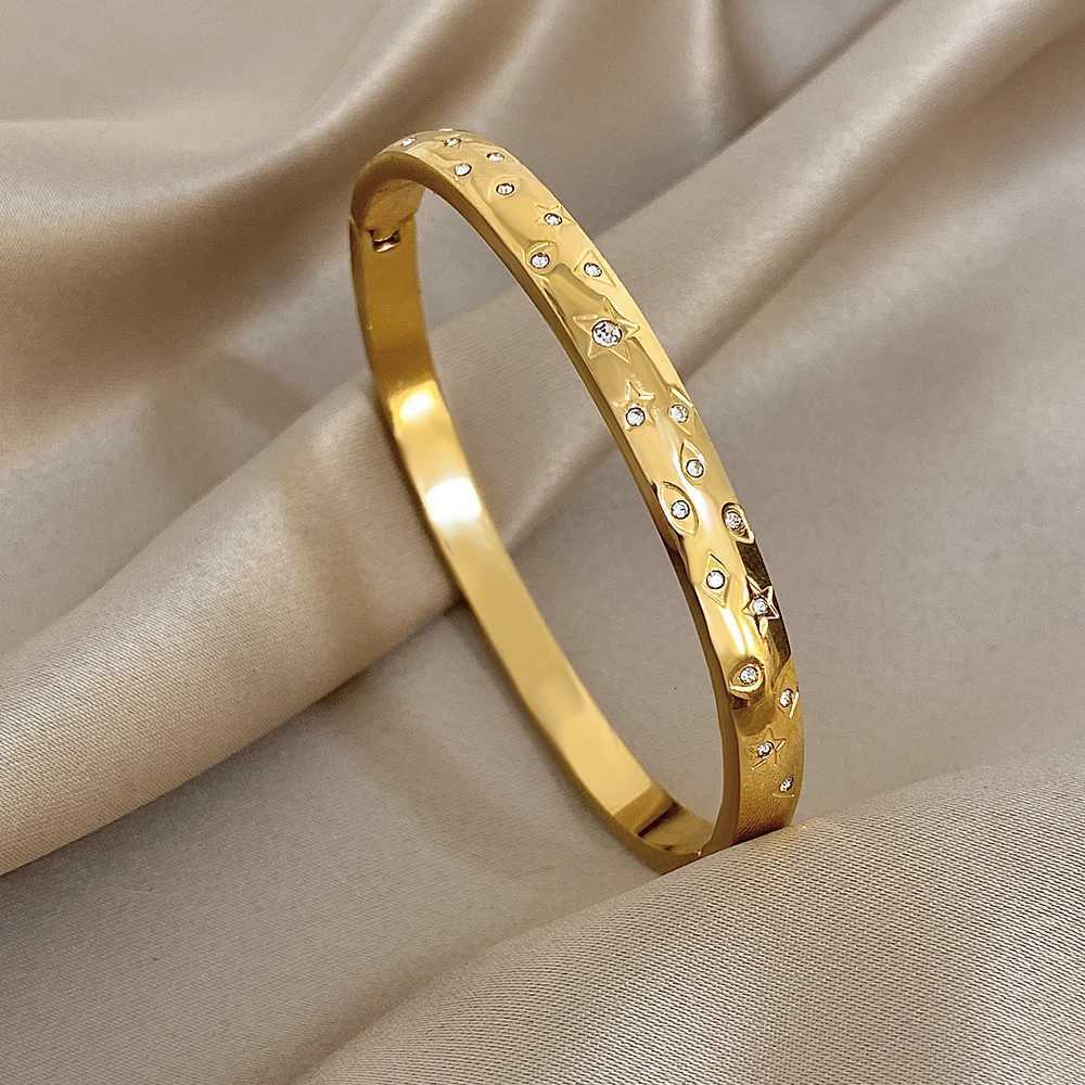 FLASHBUY Trendy Chic Gold Color Simple 316L Stainless Steel Bangles Bracelets for Women Charm Zircon Waterproof Jewelry GiftW251121