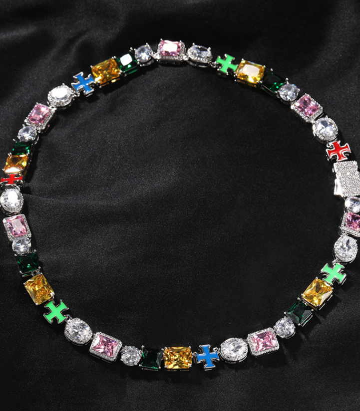 2025 Hip Hop Colorful Multi Shape 5A Cubic Zircon Vintage Jewelry 18K White Gold Fill Party Ins Top Sell Women Men Emerlad CZ Diamond Necklace Gift
