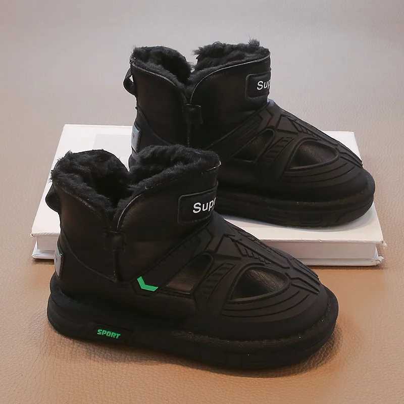 Boys Snow Boots Winter New Khaki Padded Thickened Warm Kids Cotton Shoes Black Leather Non-slip Childrens Big Cotton BootsW251121