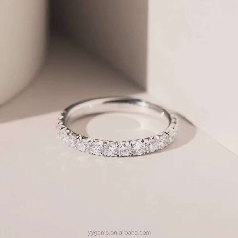 Solid White Gold Round Diamonds Moissanite Half Eternity Wedding Band Fine Jewelry Rings for Women Decoration