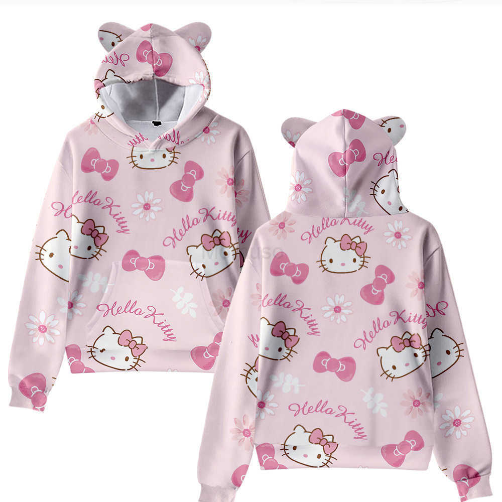 Sanrio 3D New Hello Kitty Cartoon Cute Kitty Cat Hoodie with Cat Ears for Adults and Children H251121