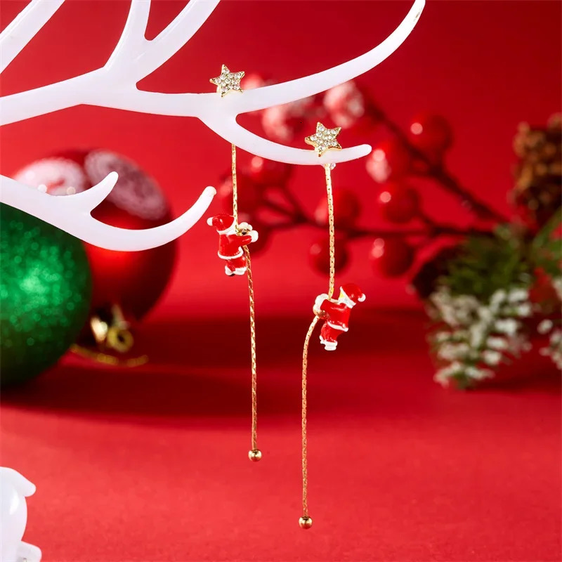 Moving Santa Claus Tassel Dangle Earrings for Women Christmas Tree Snowflake Asymmetric Long Earring Year Jewelry 251112