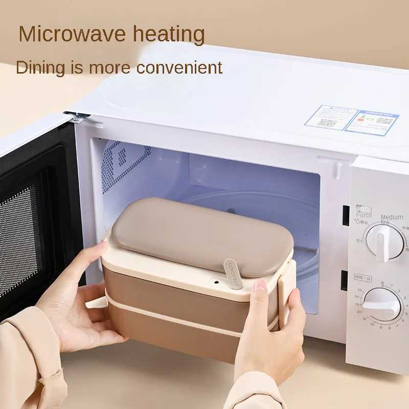 304 Stainless Steel Lunch Box 2 Layers Divided Microwavable Bento Box for Students Office Worker Portable Sealed Food ContainersM251121