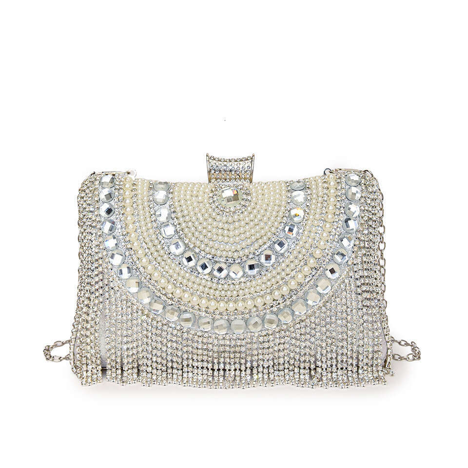 Evening gown bag pearl chain bags minimalist banquet women's 2025 new shoulder bags fashionable chain shoulder bags crossbody bag, elegant crysta