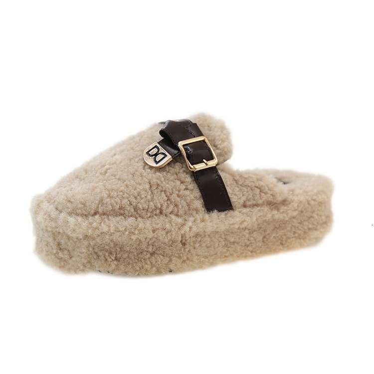 Fashion Designer Slippers Shoes Booties Platform Thick Sole Closed Toe Mules For Women 2025 Winter Lamb Wool Fleece Lined Warm Cotton Slippers