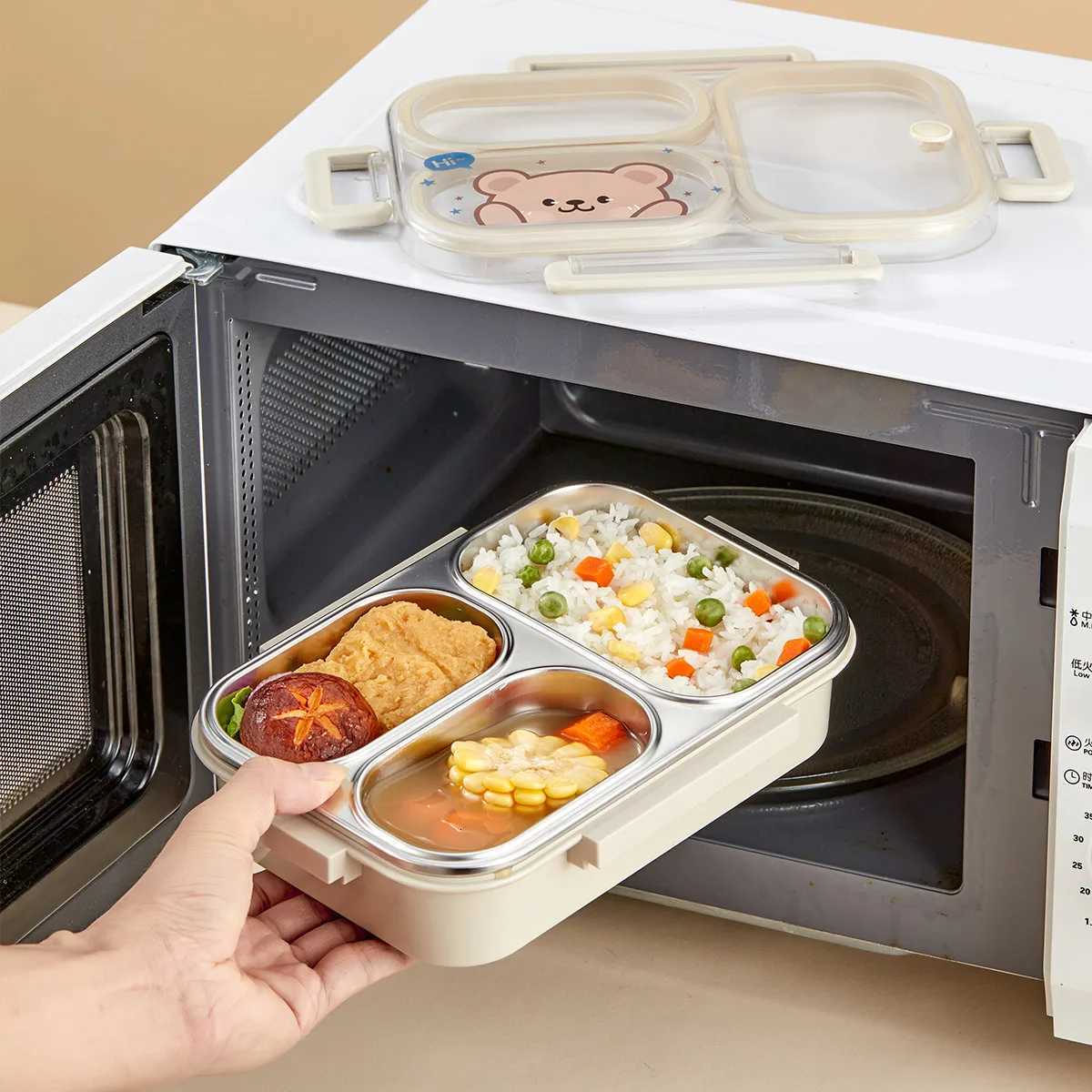 WORTHBUY 304 Stainless Steel Lunch Box With Compartments Large Capacity Student Kid Bento Box Portable Leak-proof Food ContainerM251121