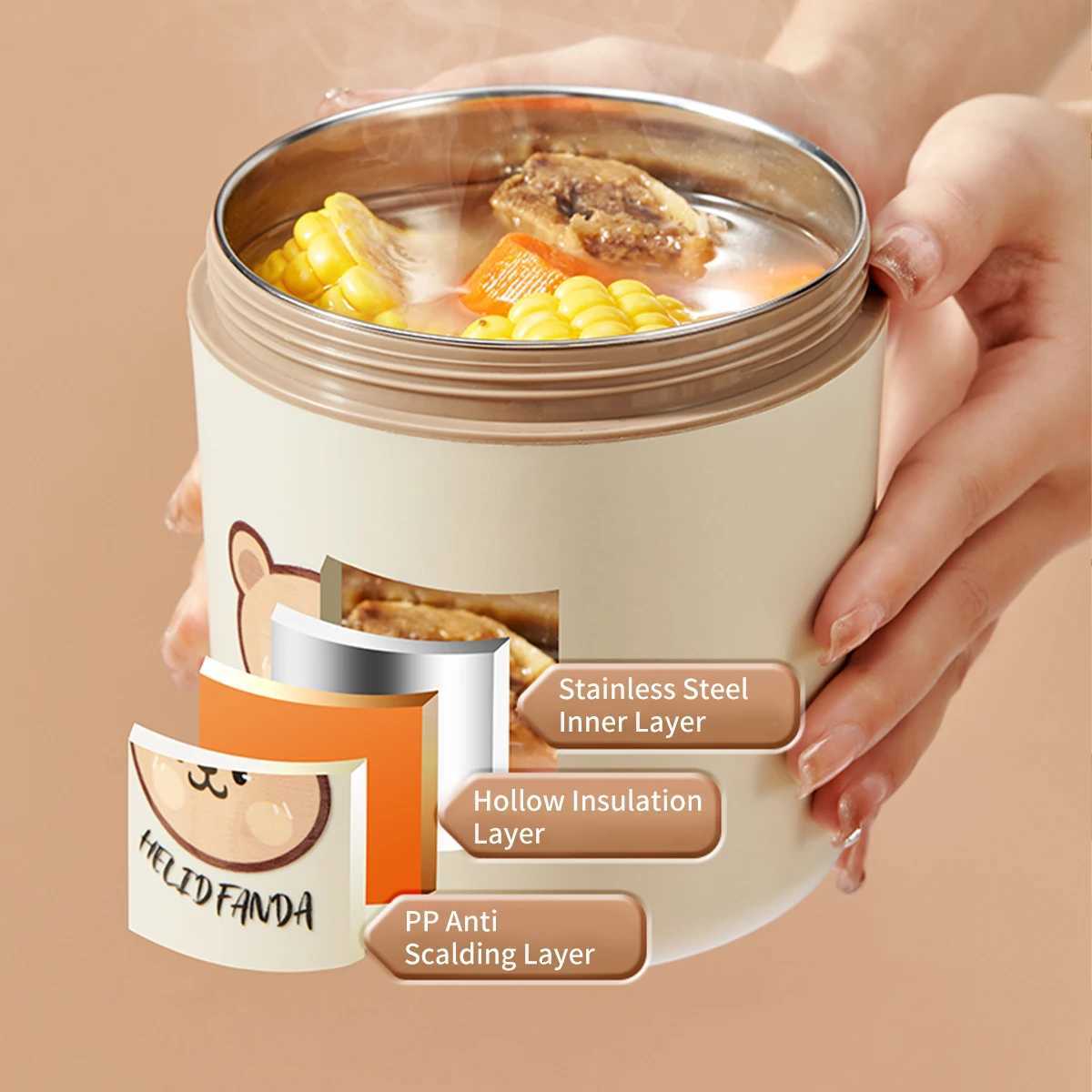 WORTHBUY Portable Insulated Lunch Box 304 Stainless Steel Fruit Salad Food Container Leak-proof Bento Box Microwave HeatableM251121