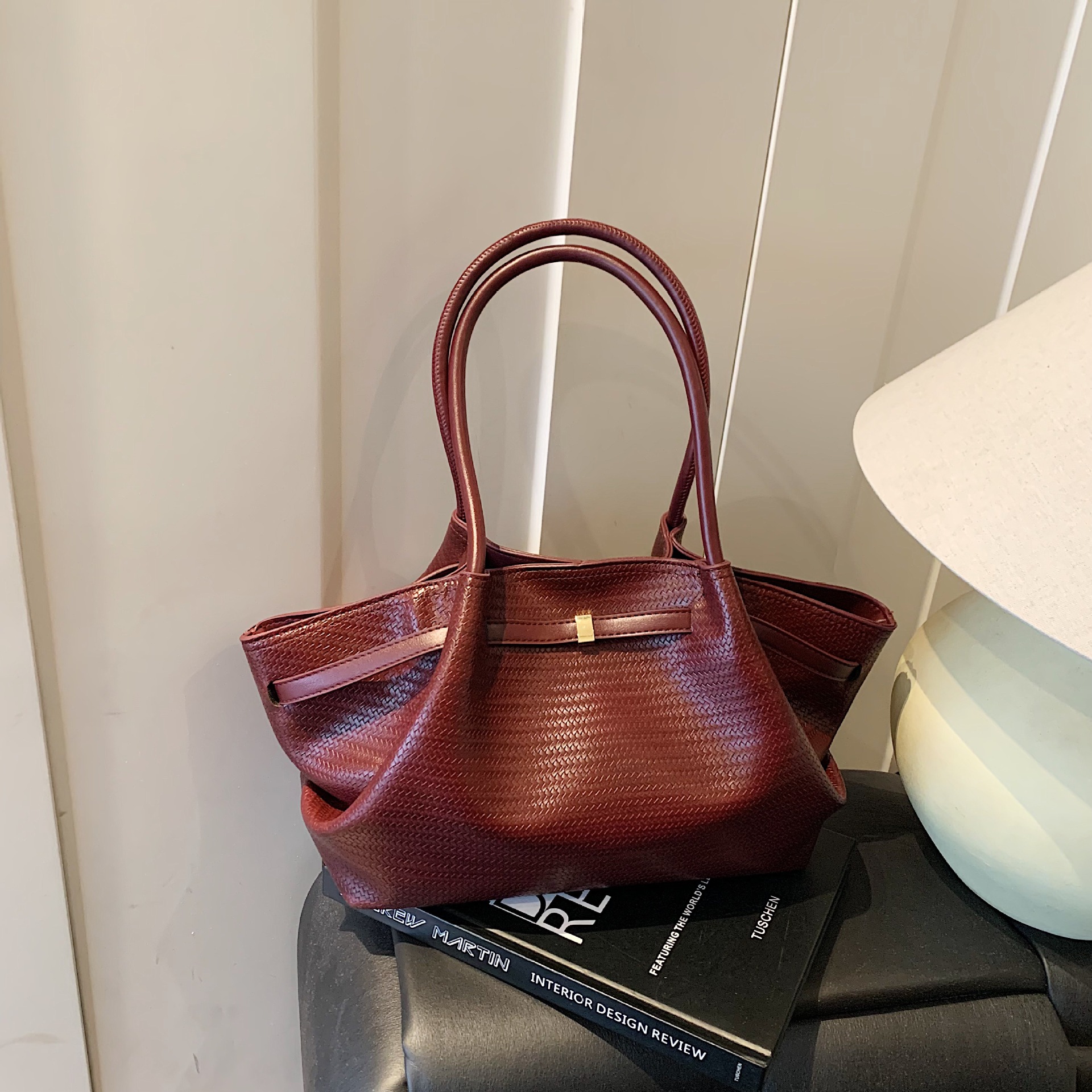 Large capacity vintage Demelier tote bag fashion pleated wing bag shoulder bag casual commuter foreign style bag