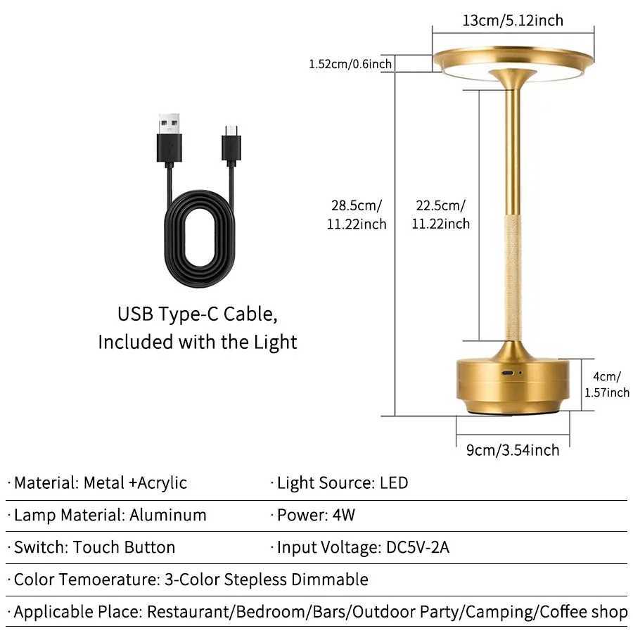 Wireless Simple Decorative Table Lamp Infinitely Dimmable Atmosphere Classic Retro Portable Rechargeable Touch Desk Lamp C251121