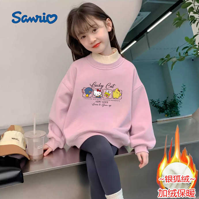Sanrio Girls Fleece-Lined Winter Sweatshirt Simple New Autumn Fashion Versatile Childrens Thickened High-Neck Cartoon Top H251121