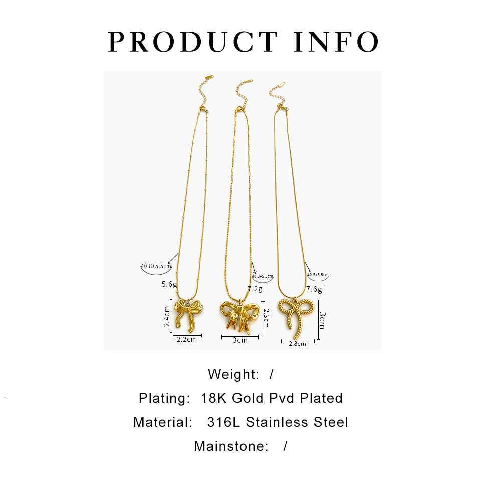 Perisbox Classic Elegant Gold Plated Thin Chain Bow Knot Pendant Necklaces for Women Stainless Steel Waterproof Summer JewelryXJ251121