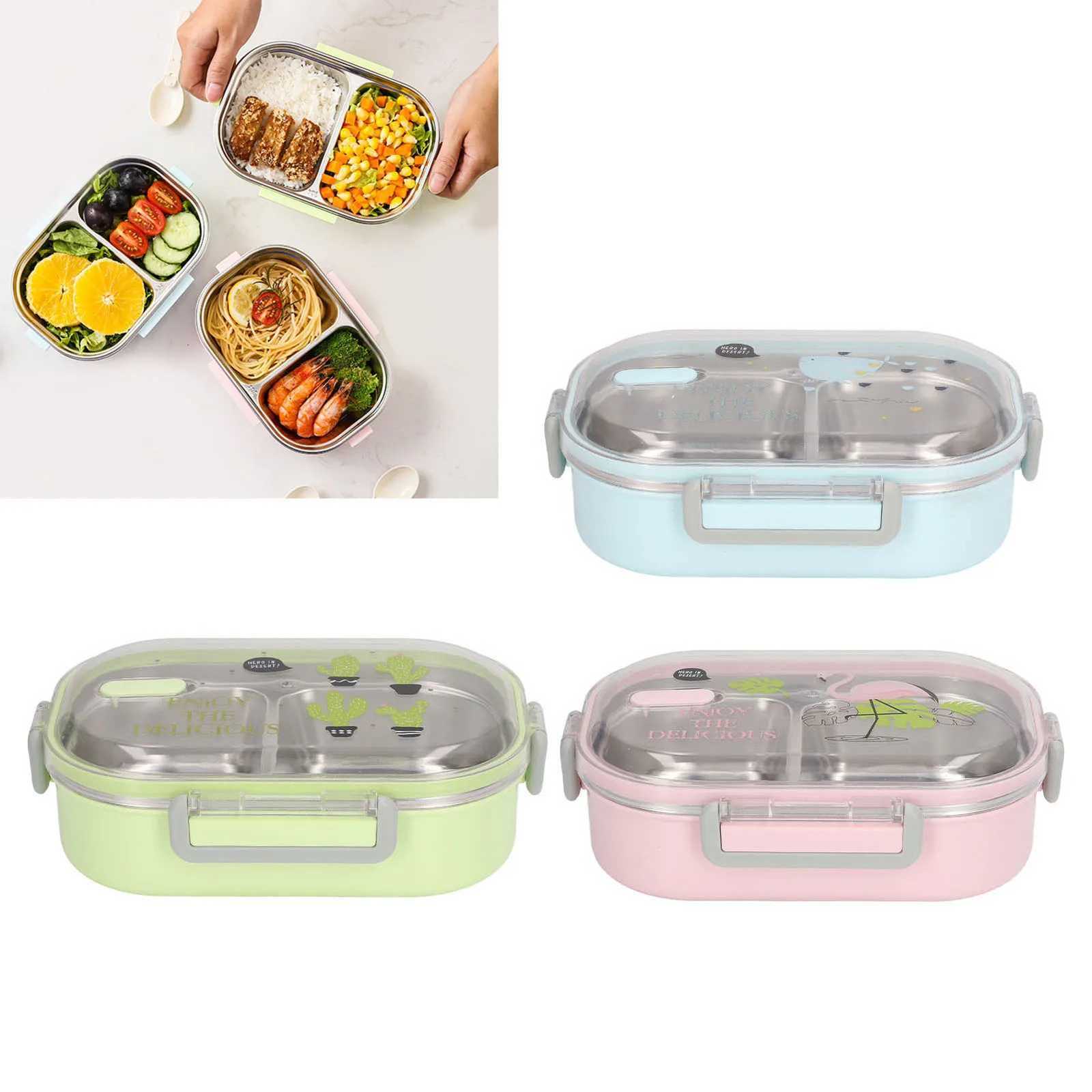 Stainless Steel Compartment Lunch Box Liner Thermal Insulation Bento Lunch Box with Spoon Leakproof Container for Student OfficeM251121