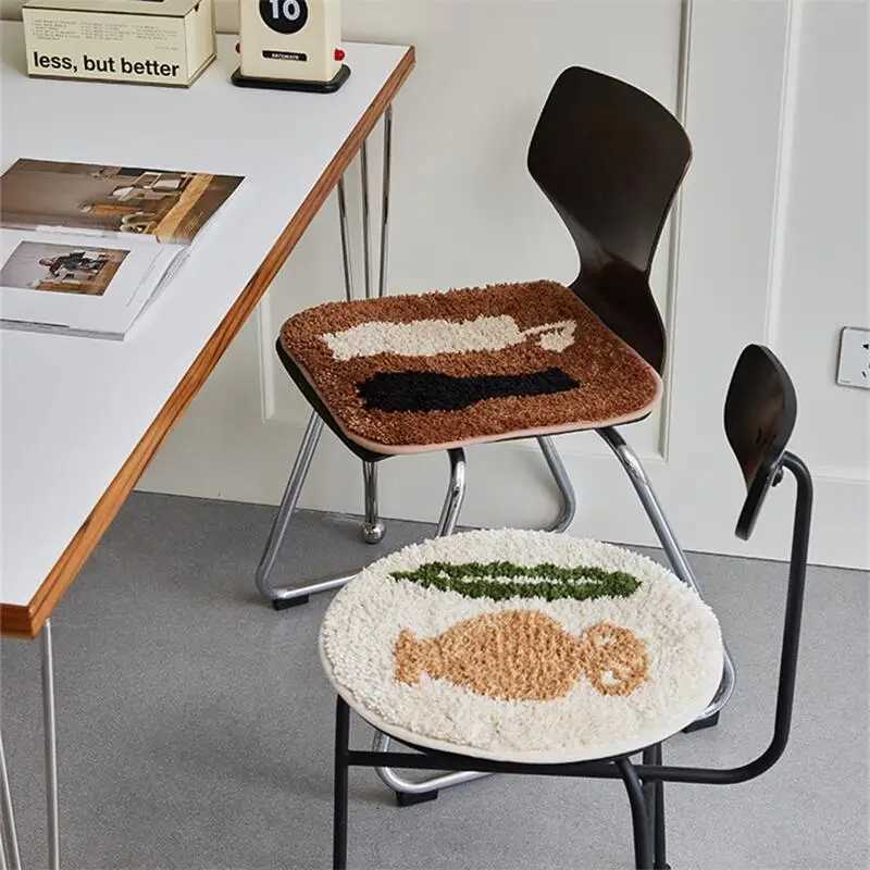 Geometric Patterns Tufted Chair Cushion Anti-slip Seat Cushion Soft Plush Embroidery Patter Sit Cushion Room Absorbent Rug C251121